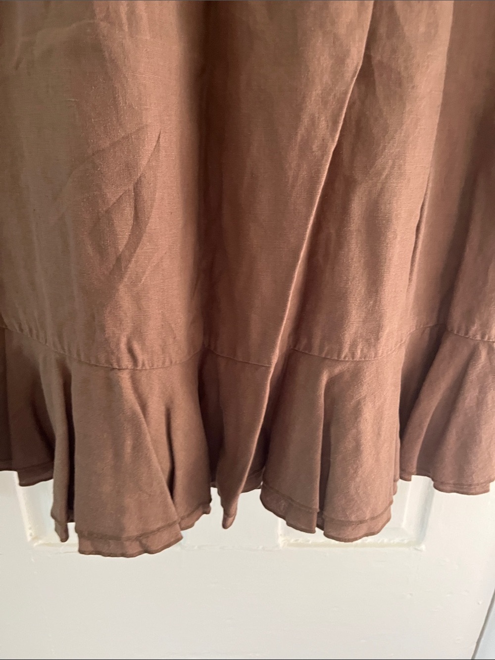 Fresh Produce Linen Skirt W/ Ruffles Sz Medium Brown - Picture 5 of 6